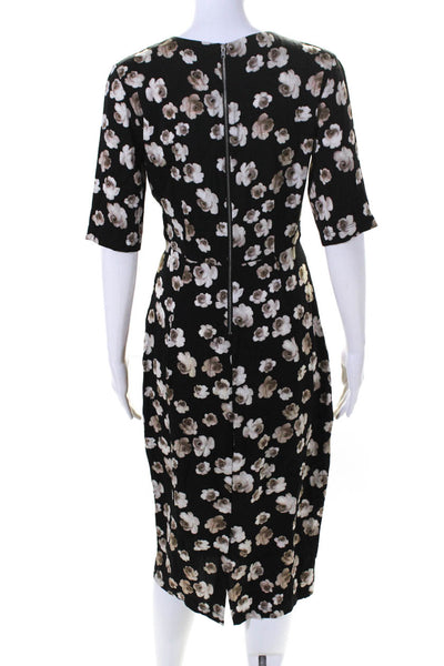 Suno Women's Round Neck Short Sleeves Cut-Out Black Floral Midi Dress Size 8