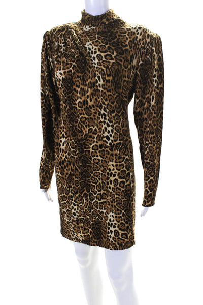 Ronny Kobo Women's V-Neck Long Sleeves A-Line Animal Print  Mini Dress Size M