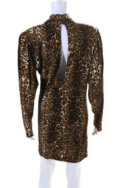 Ronny Kobo Women's V-Neck Long Sleeves A-Line Animal Print  Mini Dress Size M