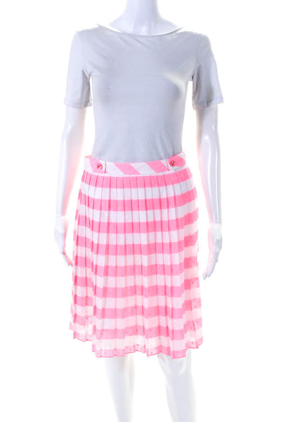 Lily Pulitzer Women's Button Closure Pleated Flare Mini Skirt Pink Stripe Size 6