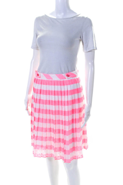 Lily Pulitzer Women's Button Closure Pleated Flare Mini Skirt Pink Stripe Size 6