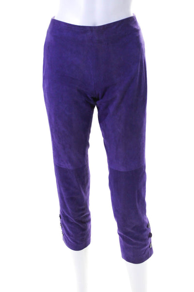 Ralph Lauren Collection Women's Flat Front Straight Leg Suede Pant Purple Size 2