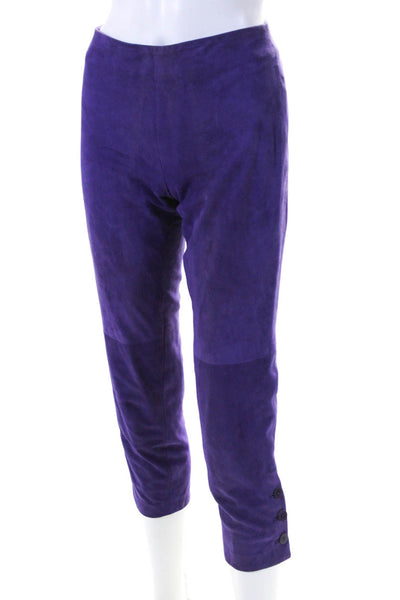 Ralph Lauren Collection Women's Flat Front Straight Leg Suede Pant Purple Size 2