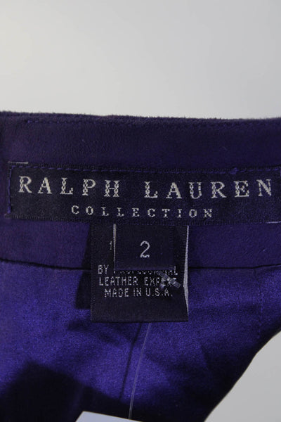 Ralph Lauren Collection Women's Flat Front Straight Leg Suede Pant Purple Size 2