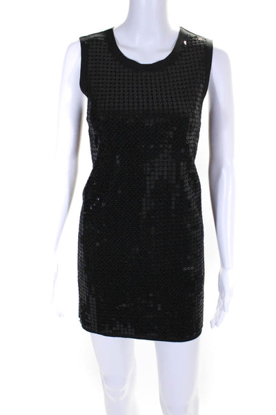 JOA Los Angeles Womens Sequin Jersey Sleeveless Mini Shift Dress Black Small