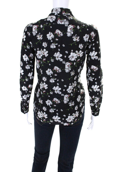 Equipment Femme Womens Silk Floral Print Long Sleeve Button Up Top Black Sz XS