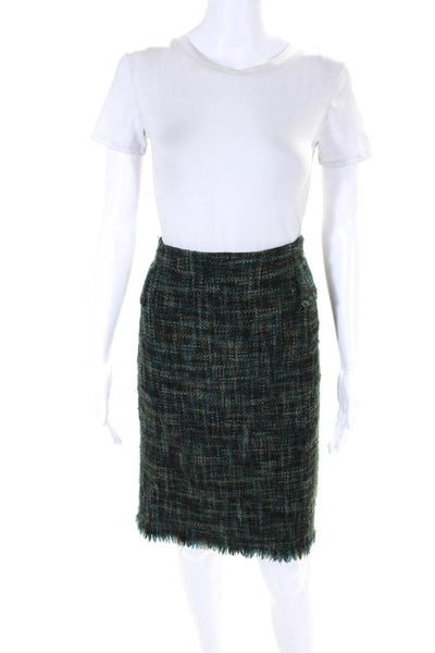 Calypso Christiane Celle Womens Wool Tweed Frayed Straight Skirt Green Size M