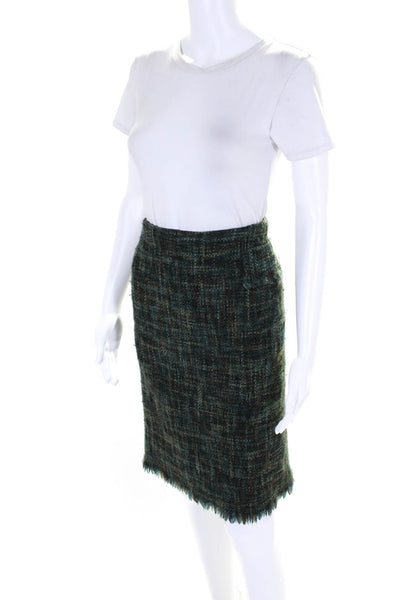 Calypso Christiane Celle Womens Wool Tweed Frayed Straight Skirt Green Size M