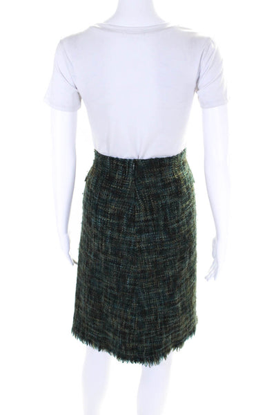 Calypso Christiane Celle Womens Wool Tweed Frayed Straight Skirt Green Size M