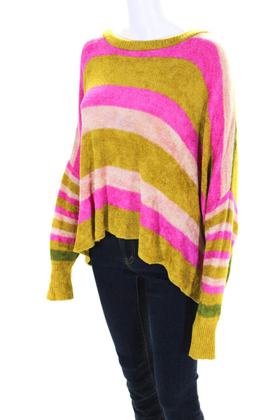 Free People Womens Scoop Neck Oversized Striped Knit Sweater Green Pink Size XS