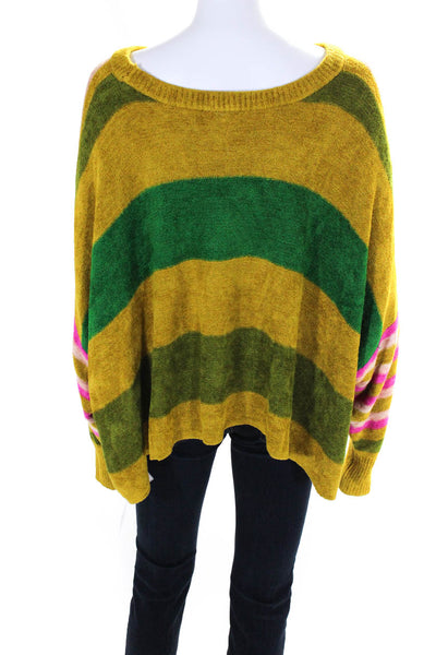 Free People Womens Scoop Neck Oversized Striped Knit Sweater Green Pink Size XS