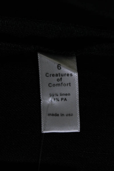 Creatures Of Comfort Womens Linen Pleated Front Wide Leg Pants Black Size 6