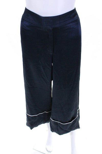 Monse Womens High Rise Wide Leg Cropped Pants Navy Blue White Size 8