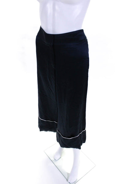 Monse Womens High Rise Wide Leg Cropped Pants Navy Blue White Size 8