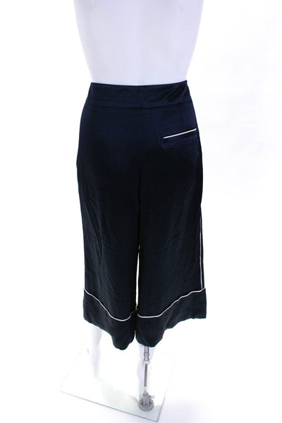 Monse Womens High Rise Wide Leg Cropped Pants Navy Blue White Size 8