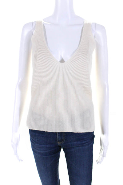 The Westside Womens Wool & Cashmere Knit V-Neck Sweater Tank Top Beige Size S