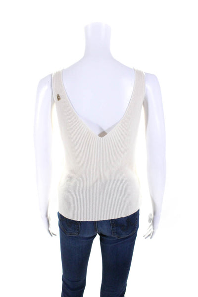 The Westside Womens Wool & Cashmere Knit V-Neck Sweater Tank Top Beige Size S