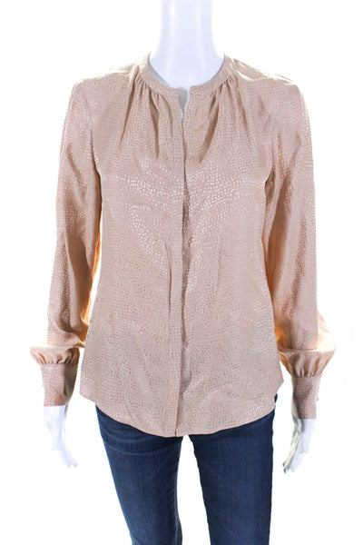 Intermix Womens Silk Jacquard Button Up V-Neck Blouse Top Peach Size P