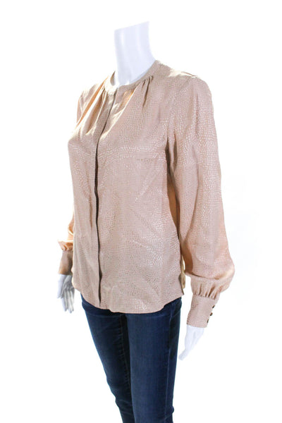 Intermix Womens Silk Jacquard Button Up V-Neck Blouse Top Peach Size P