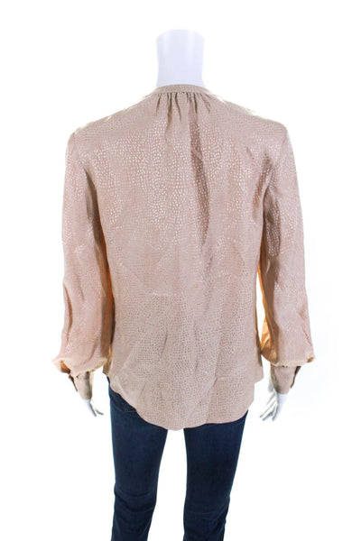 Intermix Womens Silk Jacquard Button Up V-Neck Blouse Top Peach Size P