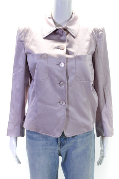 Donna Karan Womens Lined Satin Button Down Jacket Pink Size 12