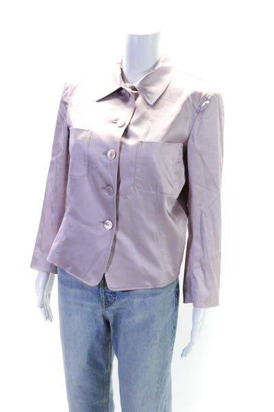 Donna Karan Womens Lined Satin Button Down Jacket Pink Size 12