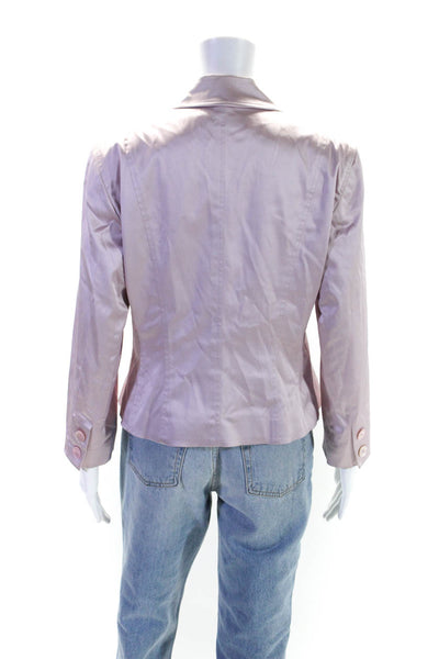 Donna Karan Womens Lined Satin Button Down Jacket Pink Size 12