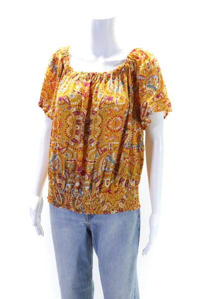 Cynthia Rowley Womens Abstarct Off The Shoulder Blouse Yellow Size Large