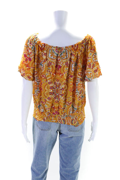 Cynthia Rowley Womens Abstarct Off The Shoulder Blouse Yellow Size Large