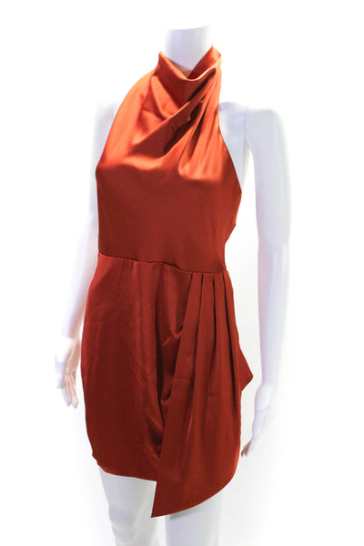 House of Harlow 1960 Women's Halter Neck Cinch Mini Dress Burnt Orange Size 2