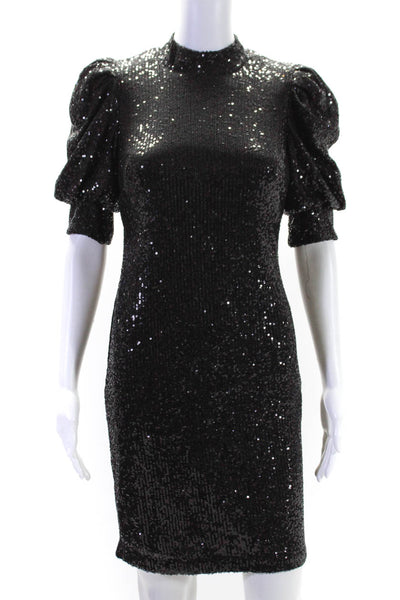 Joie Women's Round Neck Short Sleeves Sequin Fitted Mini Dress Black Size S