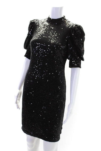 Joie Women's Round Neck Short Sleeves Sequin Fitted Mini Dress Black Size S