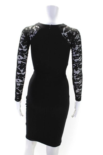 Calvin Klein Women's Round Neck Lace Trim Long Sleeves Midi Dress Black Size 2