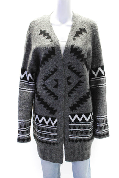 Tahari Womens Open Front Geometric Print Cardigan Sweater Gray Size M