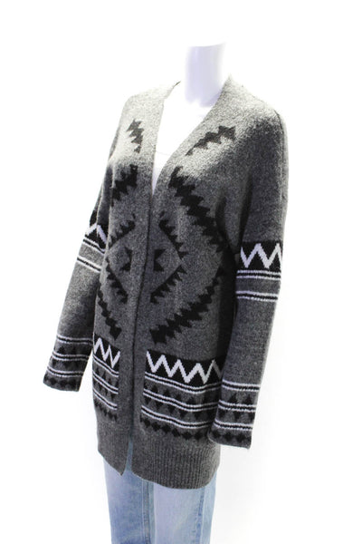 Tahari Womens Open Front Geometric Print Cardigan Sweater Gray Size M