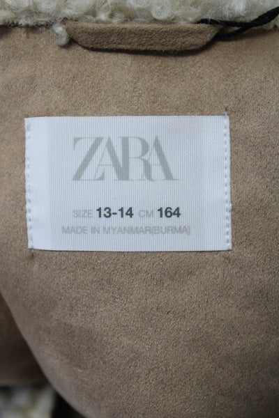 Zara Girls Faux Shearling Collared Button Down Jacket Beige Size 13/14