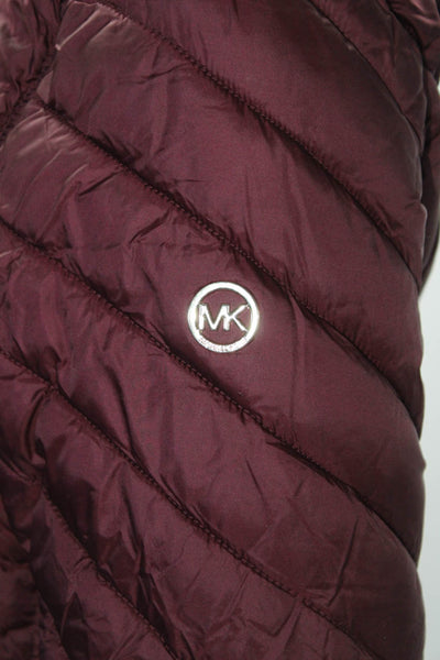 Michael Michael Kors Womens Dark Brandy Chevron Reversible Packable Jacket SizeS