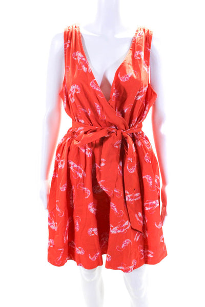 Maeve Anthropologie Womens Floral Print V Neck Knee Length Dress Orange Large