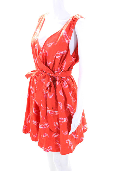 Maeve Anthropologie Womens Floral Print V Neck Knee Length Dress Orange Large