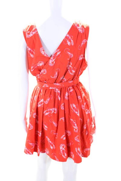 Maeve Anthropologie Womens Floral Print V Neck Knee Length Dress Orange Large