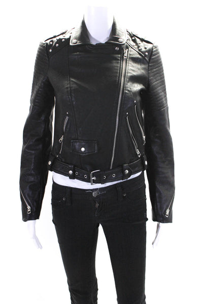 Trf Collection Zara Womens Faux Leather Studded Biker Jacket Black Size S