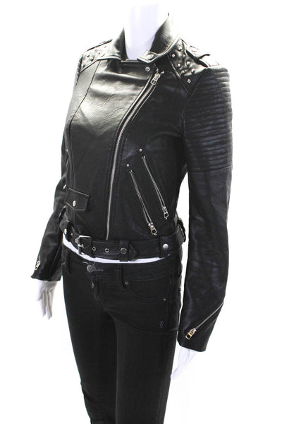 Trf Collection Zara Womens Faux Leather Studded Biker Jacket Black Size S