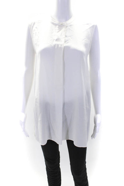 Vince Womens Silk Sleeveless Button Up Slit Blouse White Size S