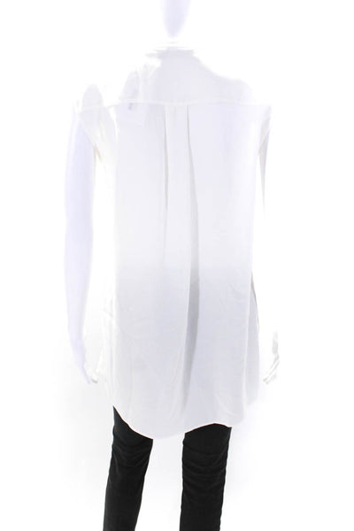 Vince Womens Silk Sleeveless Button Up Slit Blouse White Size S