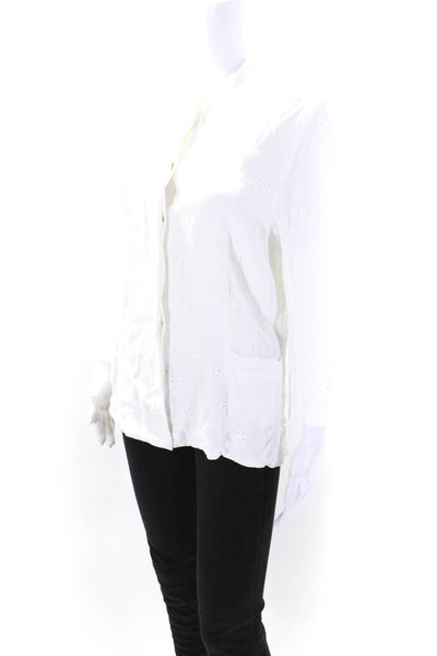 Ghost Womens Floral Embroidered Button Down Long Sleeve Blouse White Size M