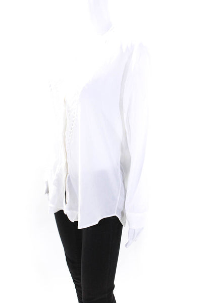 Sandro Womens Long Sleeve V Neck Mesh Panel Blouse White Size 2