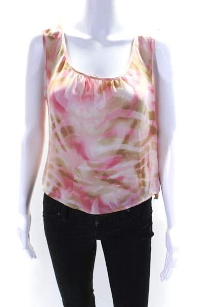 Escada Womens Silk Scoop Neck Abstract Print Crop Tank Blouse Pink Size 38