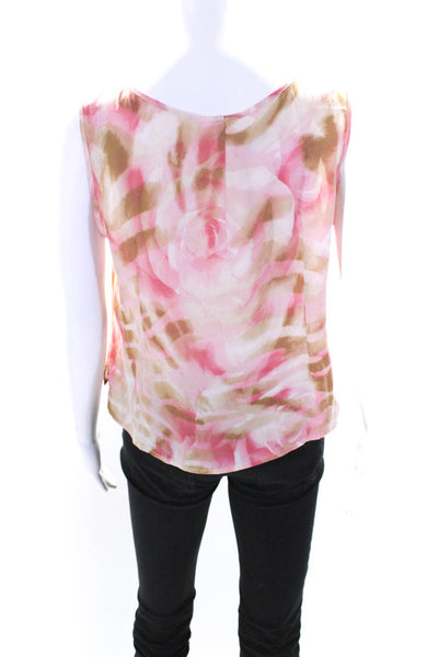 Escada Womens Silk Scoop Neck Abstract Print Crop Tank Blouse Pink Size 38