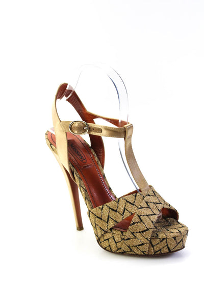 Missoni Womens Stiletto Platform Metallic Knit Ankle Strap Sandals Brown Size 37