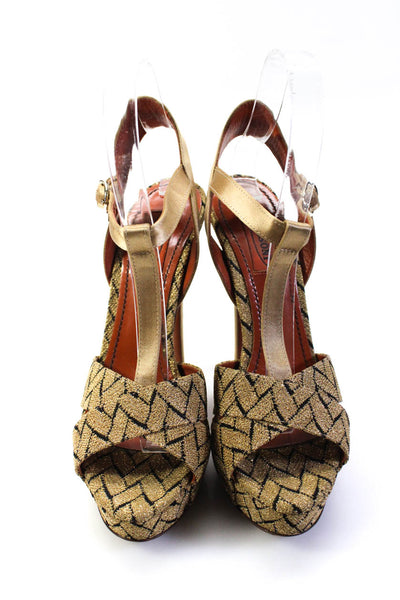 Missoni Womens Stiletto Platform Metallic Knit Ankle Strap Sandals Brown Size 37